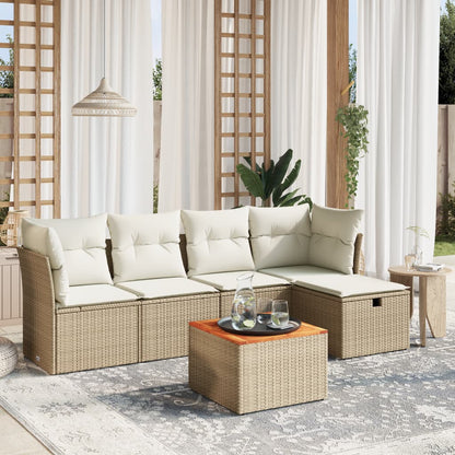 Set Divano da Giardino 6 pz con Cuscini Beige in Polyrattan