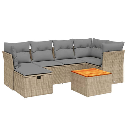 Set Divano da Giardino 7 pz con Cuscini Beige Misto Polyrattan