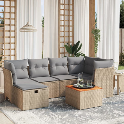 Set Divano da Giardino 7 pz con Cuscini Beige Misto Polyrattan