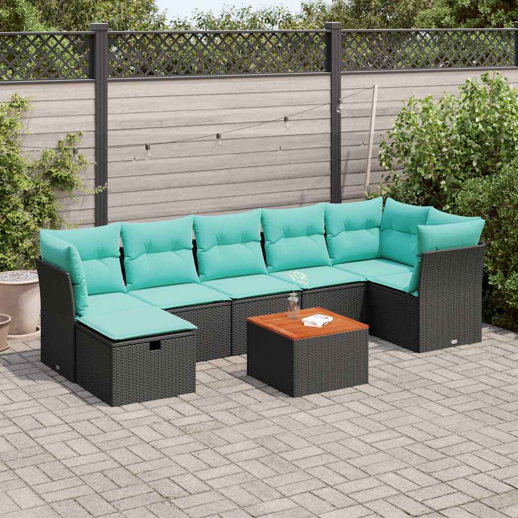 Set Divani da Giardino 8 pz con Cuscini Nero in Polyrattan