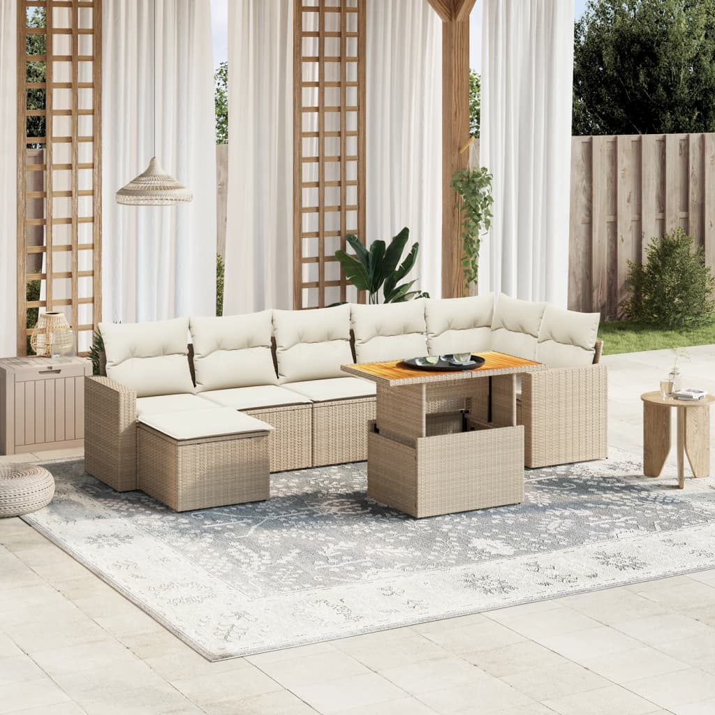 Set Divano da Giardino 8 pz con Cuscini Beige in Polyrattan - homemem39