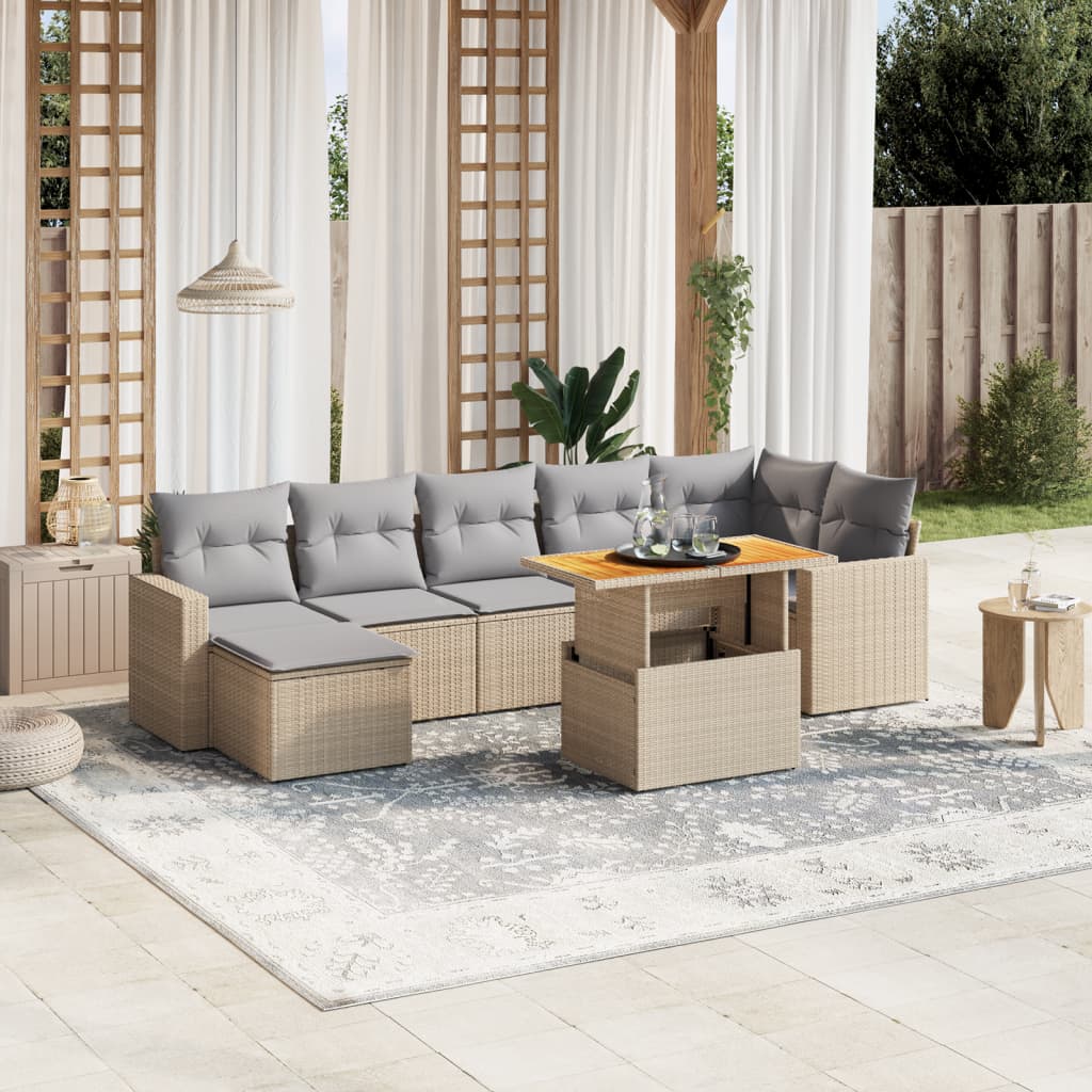 Set Divano da Giardino 8 pz con Cuscini Beige Misto Polyrattan - homemem39