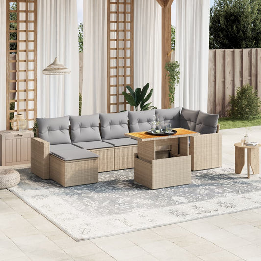 Set Divano da Giardino 8 pz con Cuscini Beige Misto Polyrattan - homemem39