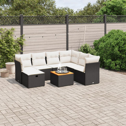 Set Divani da Giardino con Cuscini 8 pz Nero in Polyrattan