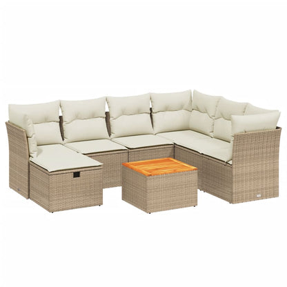 Set Divano da Giardino 8 pz con Cuscini Beige in Polyrattan - homemem39