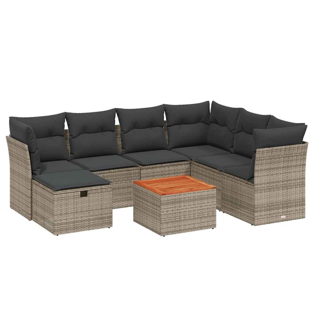 Set Divano da Giardino 8 pz con Cuscini Grigio in Polyrattan | homemem39