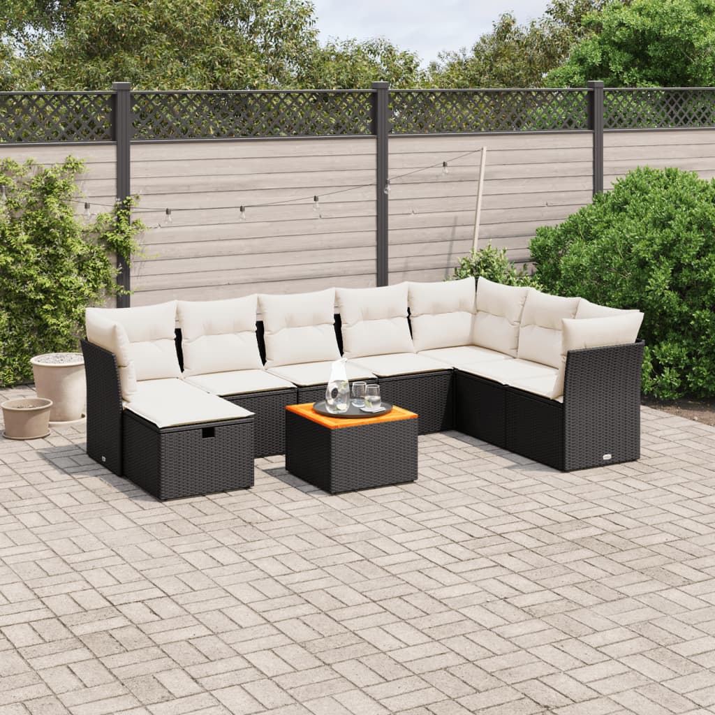 Set Divani da Giardino 9 pz con Cuscini Nero in Polyrattan - homemem39
