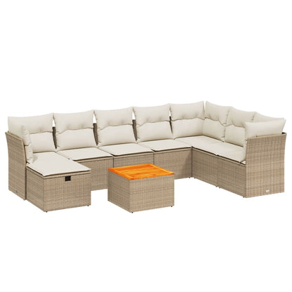 Set Divano da Giardino 9 pz con Cuscini Beige in Polyrattan - homemem39