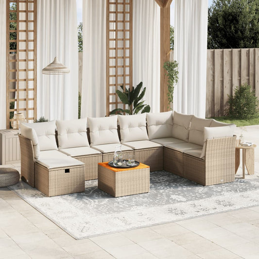 Set Divano da Giardino 9 pz con Cuscini Beige in Polyrattan - homemem39