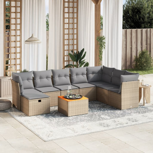 Set Divano da Giardino 9 pz con Cuscini Beige Misto Polyrattan - homemem39