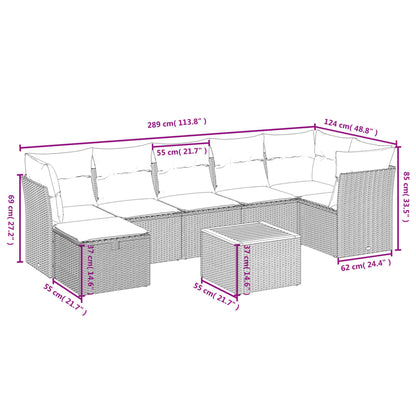 Set Divano da Giardino 9 pz con Cuscini Grigio in Polyrattan