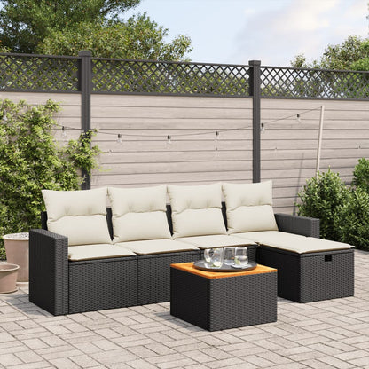 Set Divano da Giardino 6 pz con Cuscini Nero in Polyrattan - homemem39