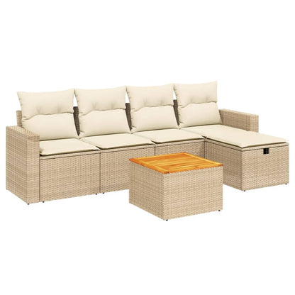 Set Divano da Giardino 6 pz con Cuscini Beige in Polyrattan - homemem39