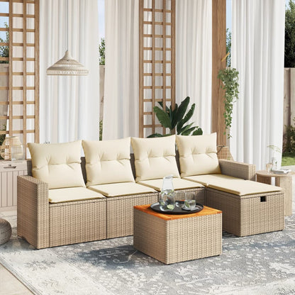 Set Divano da Giardino 6 pz con Cuscini Beige in Polyrattan - homemem39
