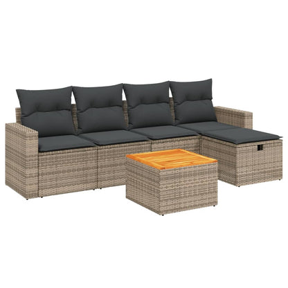 Set Divano da Giardino 6 pz con Cuscini Grigio in Polyrattan | homemem39