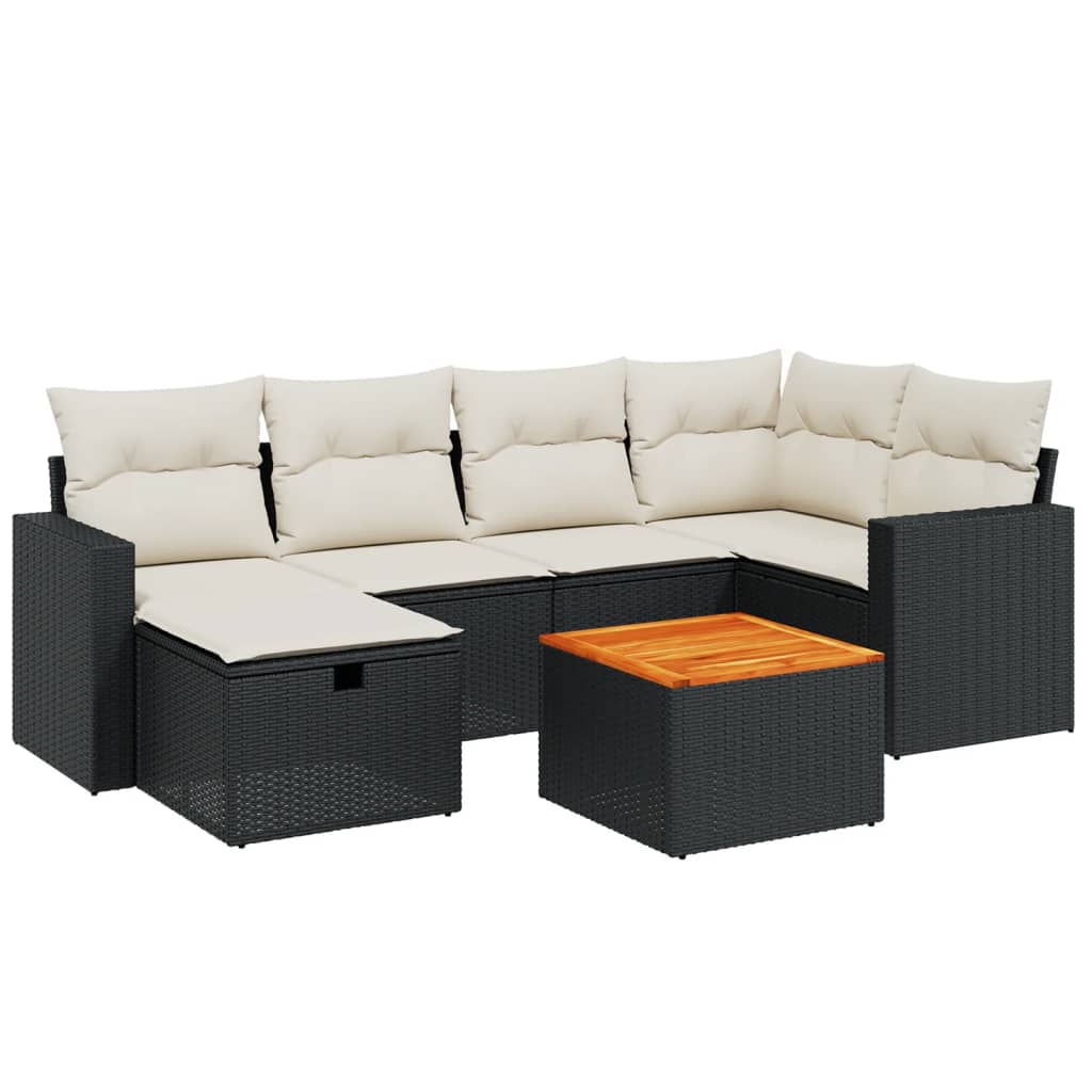 Set Divani da Giardino con Cuscini 7pz Nero Polyrattan