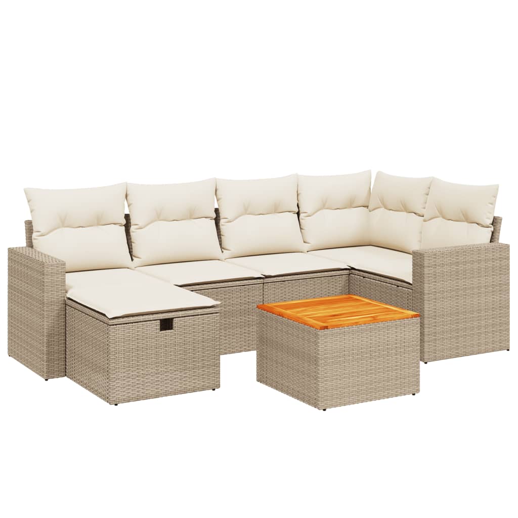 Set Divani da Giardino 7 pz con Cuscini Beige in Polyrattan - homemem39