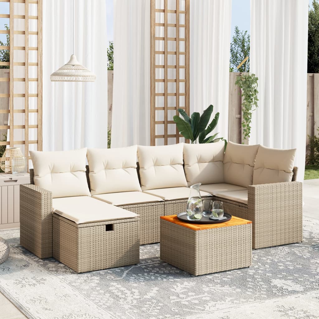 Set Divani da Giardino 7 pz con Cuscini Beige in Polyrattan - homemem39