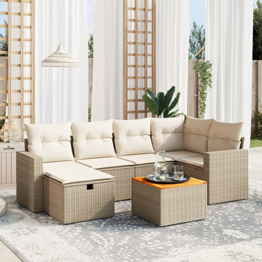 Set Divani da Giardino 7 pz con Cuscini Beige in Polyrattan - homemem39