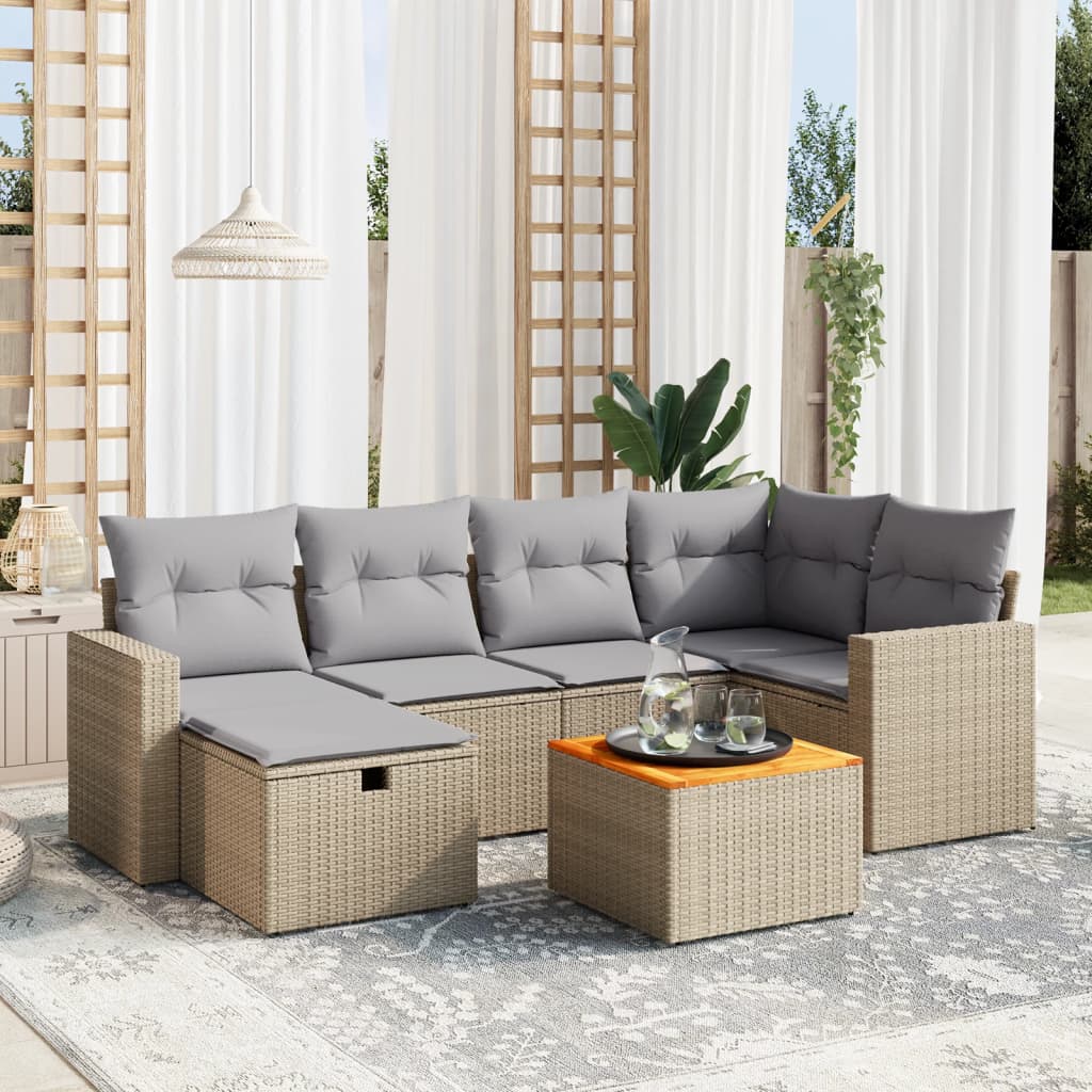 Set Divano da Giardino 7 pz con Cuscini Beige Misto Polyrattan - homemem39