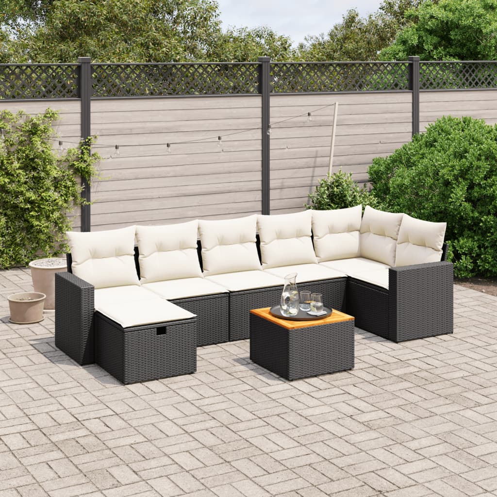 Set Divani da Giardino con Cuscini 8 pz Nero in Polyrattan - homemem39