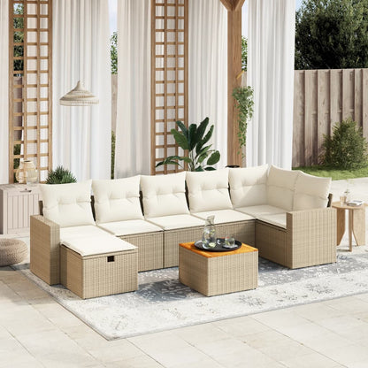 Set Divano da Giardino 8 pz con Cuscini Beige in Polyrattan - homemem39