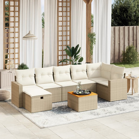 Set Divano da Giardino 8 pz con Cuscini Beige in Polyrattan - homemem39