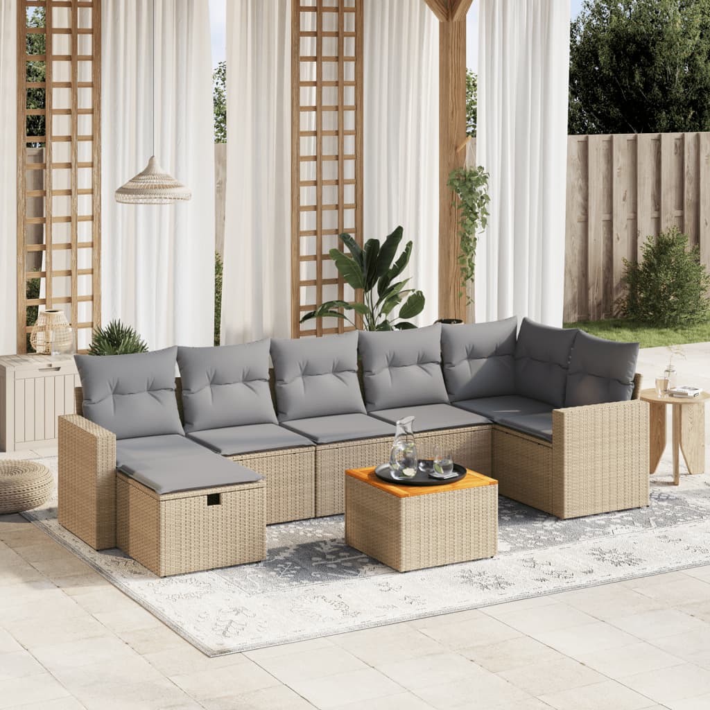 Set Divano da Giardino 8 pz con Cuscini Beige Misto Polyrattan - homemem39