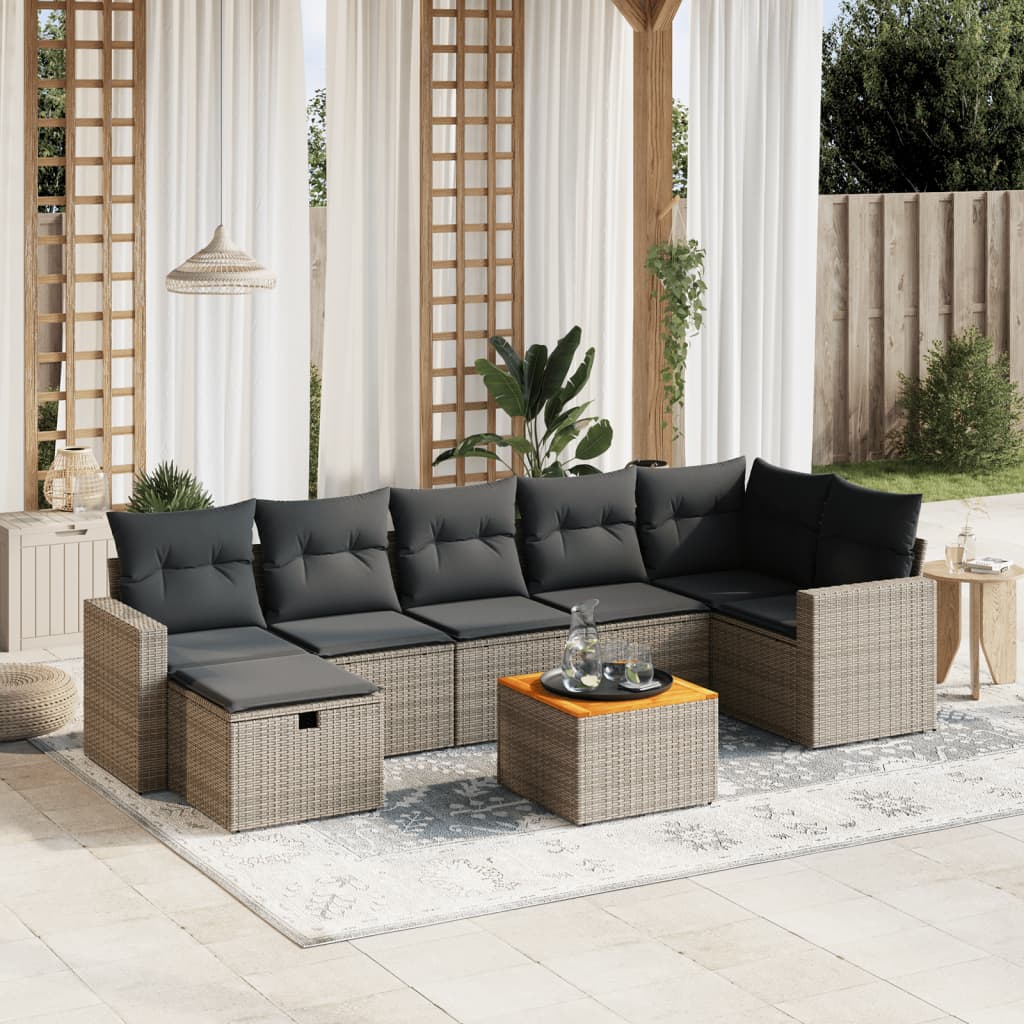 Set Divano da Giardino 8 pz con Cuscini Grigio in Polyrattan | homemem39