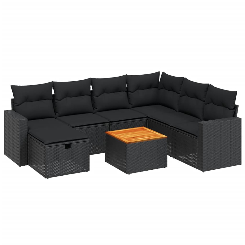 Set Divani da Giardino con Cuscini 8 pz Nero in Polyrattan