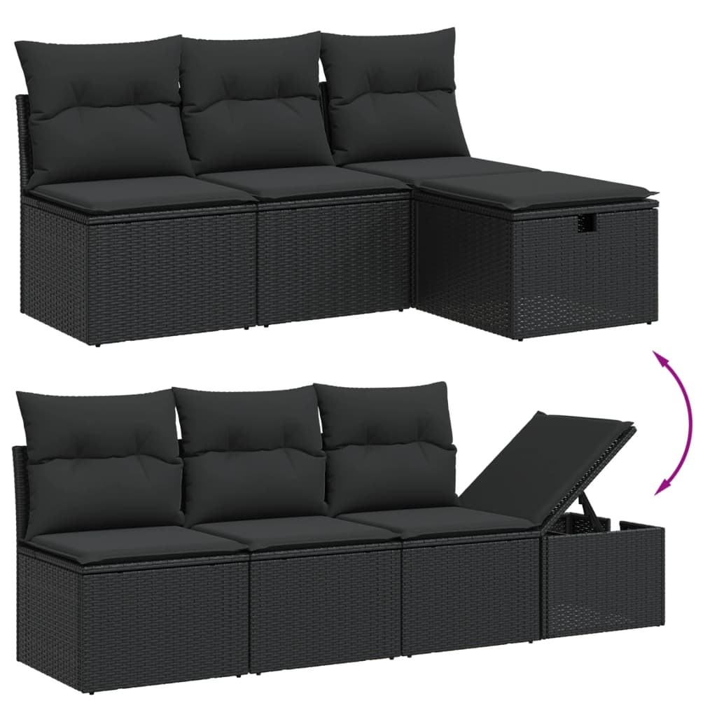 Set Divani da Giardino con Cuscini 8 pz Nero in Polyrattan