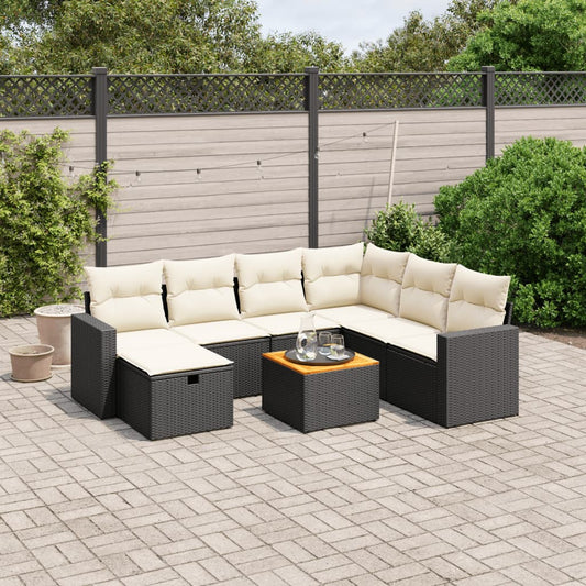 Set Divani da Giardino con Cuscini 8 pz Nero in Polyrattan - homemem39