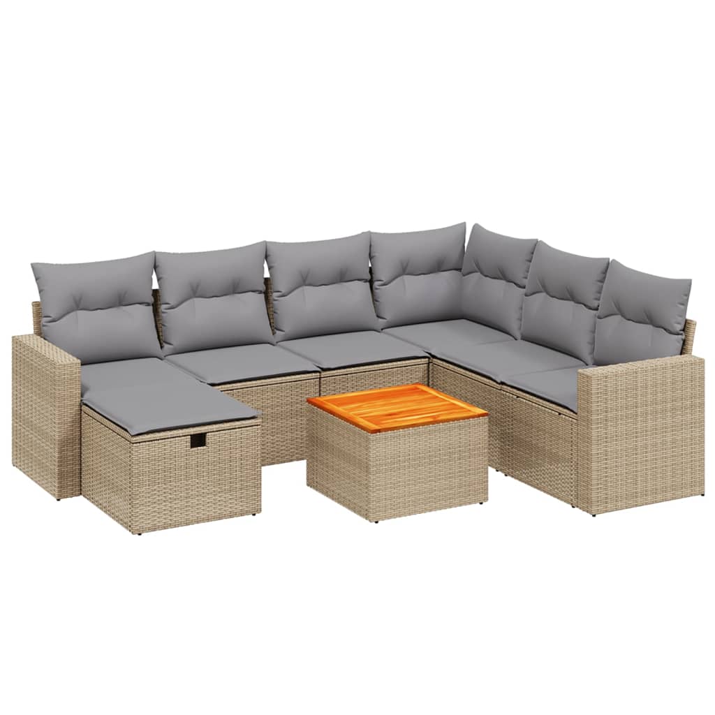 Set Divano da Giardino 8 pz con Cuscini Beige Misto Polyrattan