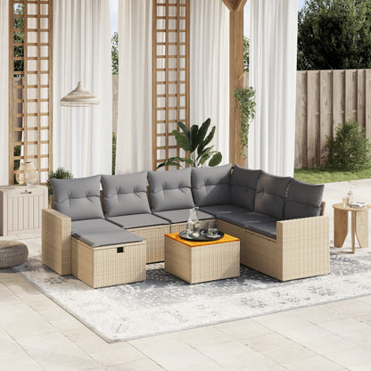 Set Divano da Giardino 8 pz con Cuscini Beige Misto Polyrattan