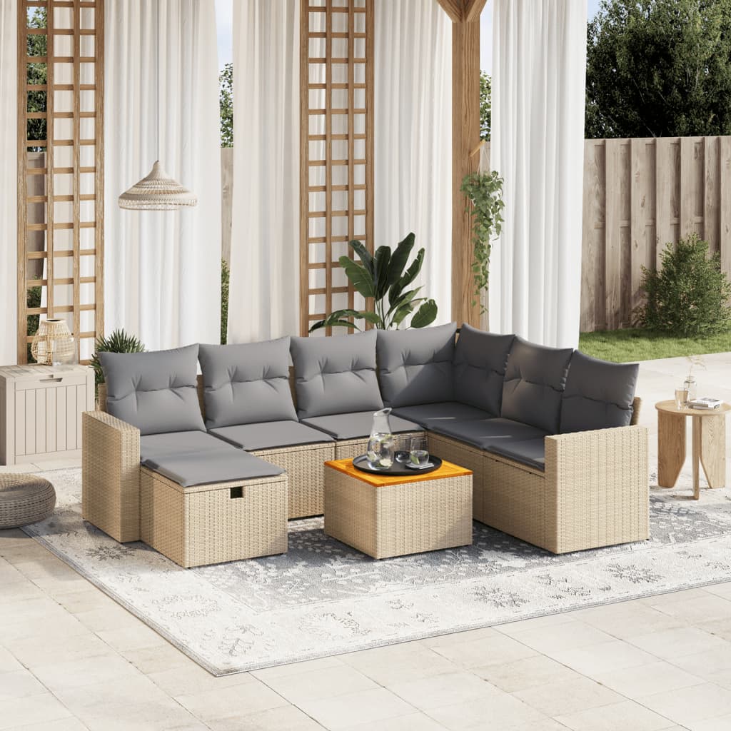 Set Divano da Giardino 8 pz con Cuscini Beige Misto Polyrattan - homemem39