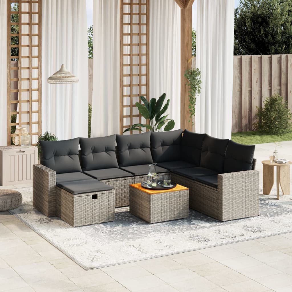 Set Divano da Giardino 8 pz con Cuscini Grigio in Polyrattan | homemem39