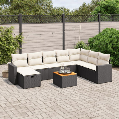 Set Divani da Giardino 9 pz con Cuscini Nero in Polyrattan - homemem39