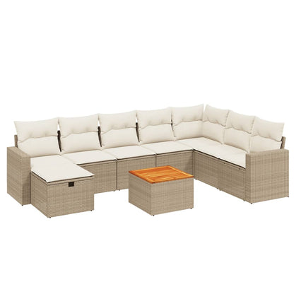 Set Divano da Giardino 9 pz con Cuscini Beige in Polyrattan - homemem39