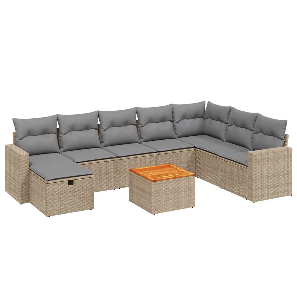 Set Divano da Giardino 9 pz con Cuscini Beige Misto Polyrattan - homemem39