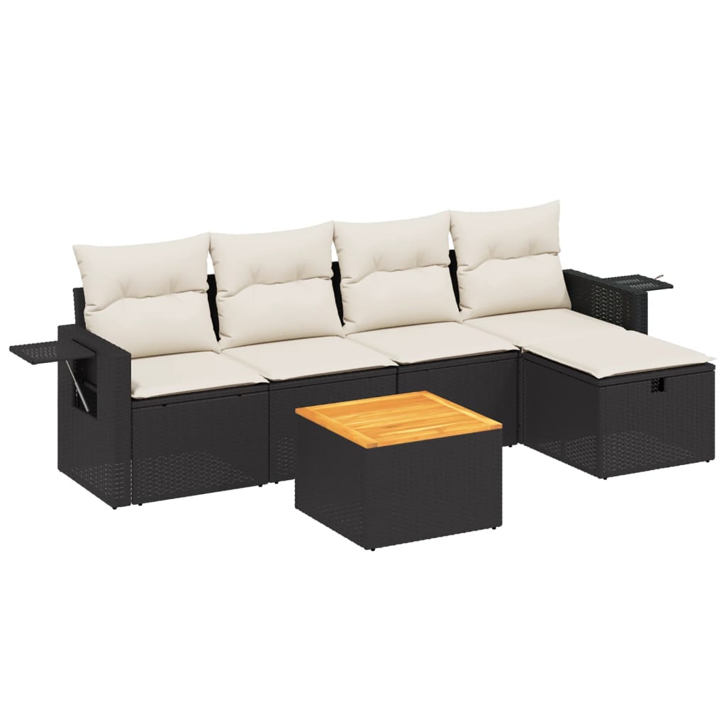 Set Divano da Giardino 6 pz con Cuscini Nero in Polyrattan - homemem39