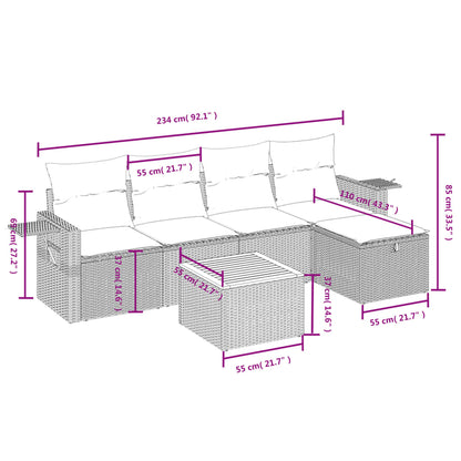 Set Divano da Giardino 6 pz con Cuscini Nero in Polyrattan