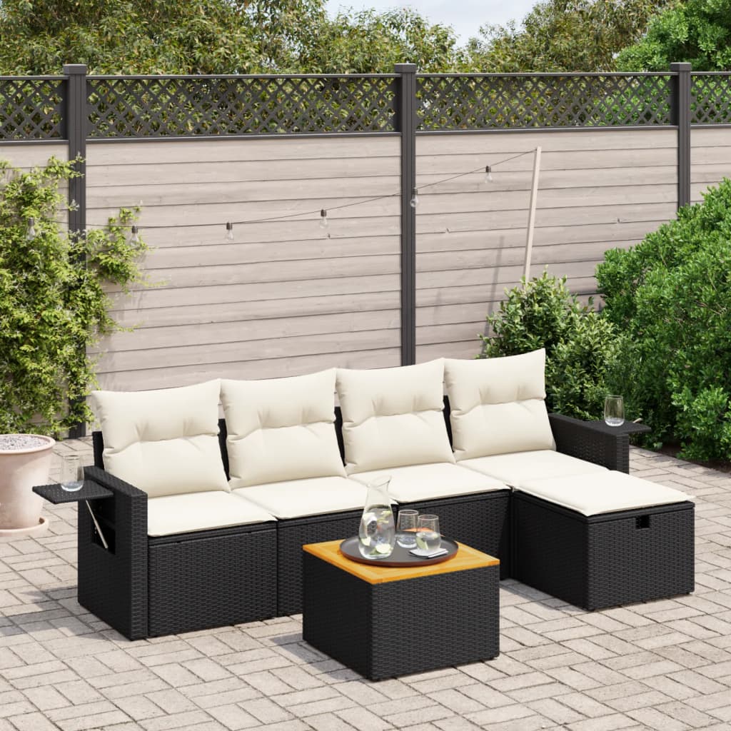Set Divano da Giardino 6 pz con Cuscini Nero in Polyrattan - homemem39