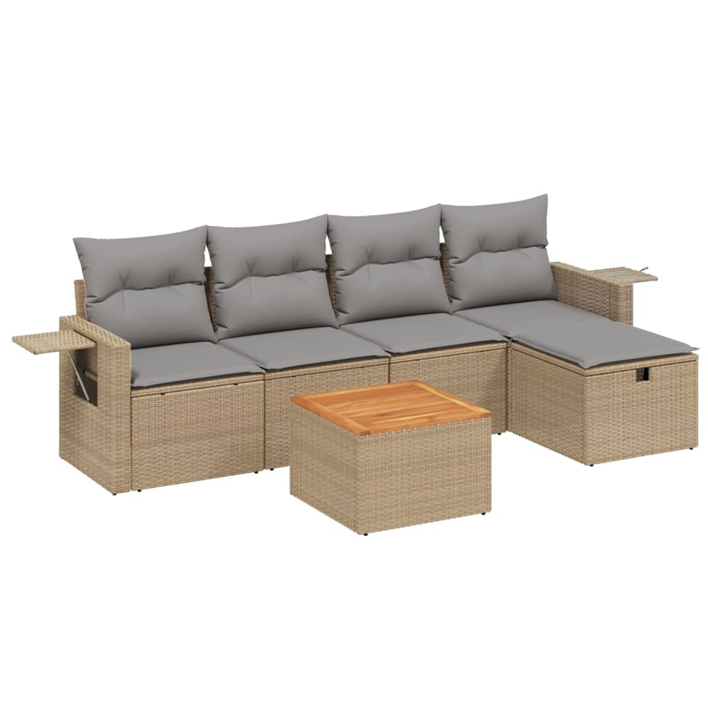 Set Divano da Giardino 6 pz con Cuscini Beige Misto Polyrattan - homemem39