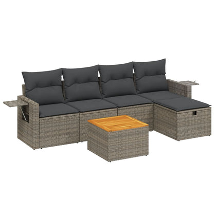 Set Divano da Giardino 6 pz con Cuscini Grigio in Polyrattan