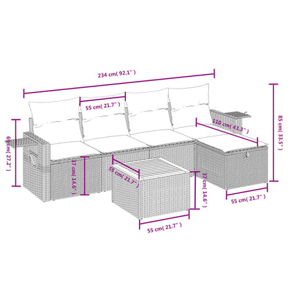 Set Divano da Giardino 6 pz con Cuscini Grigio in Polyrattan