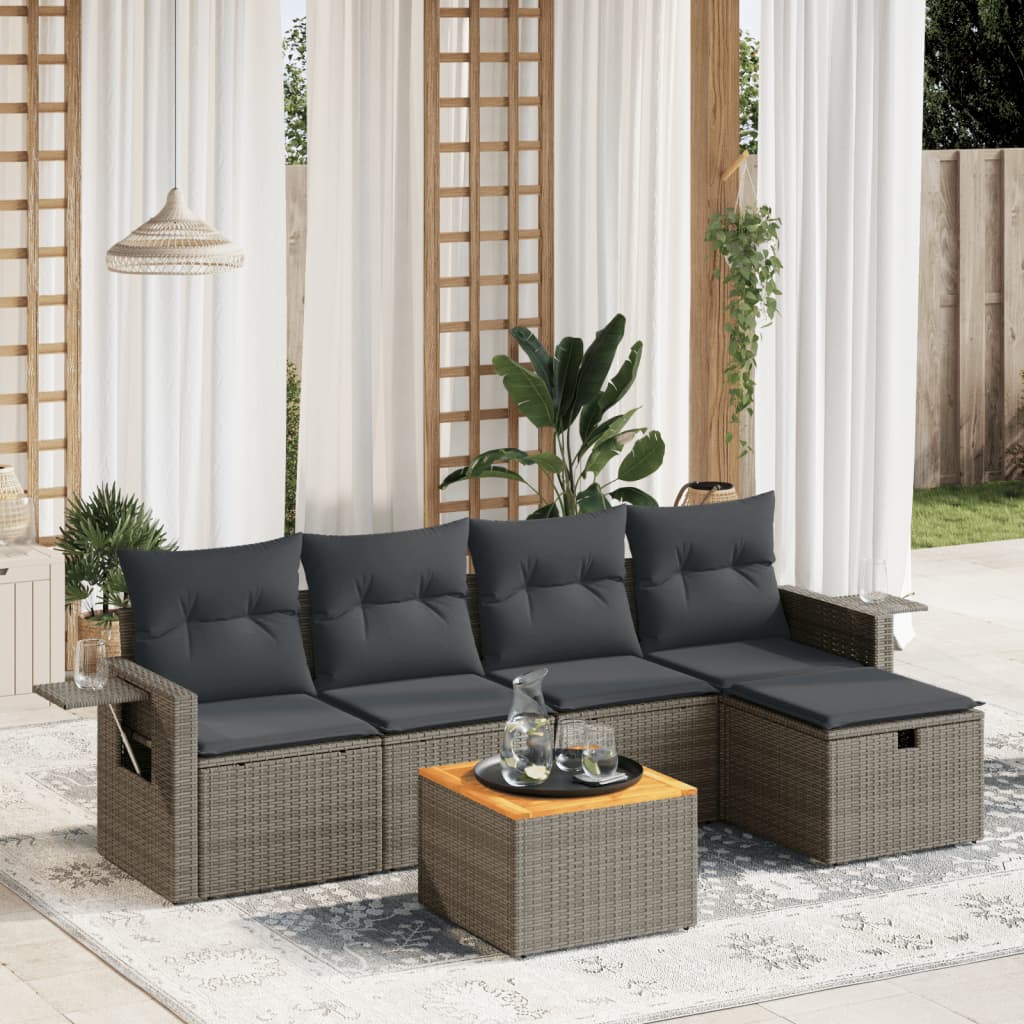 Set Divano da Giardino 6 pz con Cuscini Grigio in Polyrattan