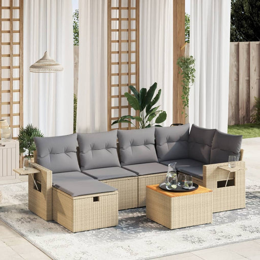 Set Divano da Giardino 7 pz con Cuscini Beige Misto Polyrattan - homemem39