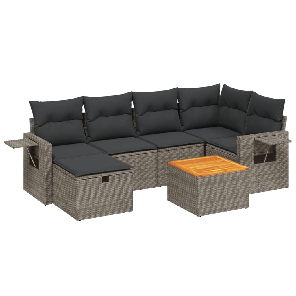 Set Divani da Giardino 7 pz con Cuscini Grigio in Polyrattan