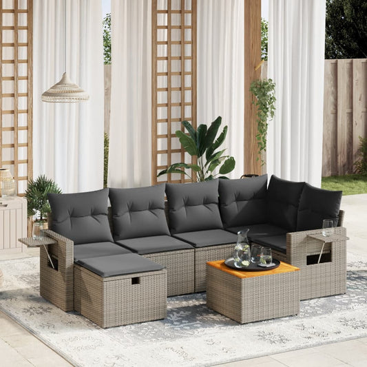 Set Divani da Giardino 7 pz con Cuscini Grigio in Polyrattan