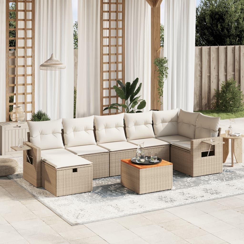 Set Divano da Giardino 8 pz con Cuscini Beige in Polyrattan - homemem39